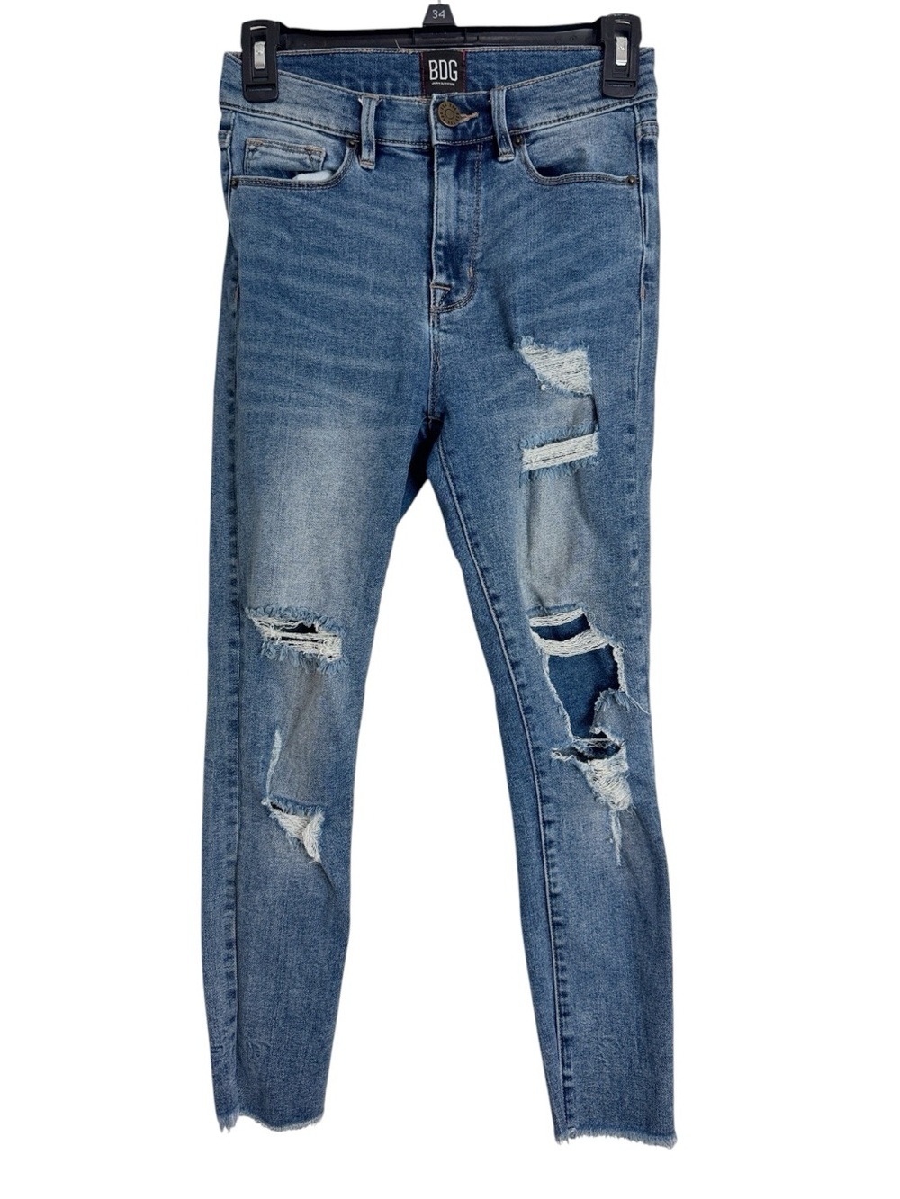 BDG Crop Twig Skinny Jeans High Rise Stretch Ripped Distressed Denim Blue sz 25